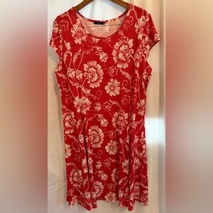 Floral Red and White Midi Dress